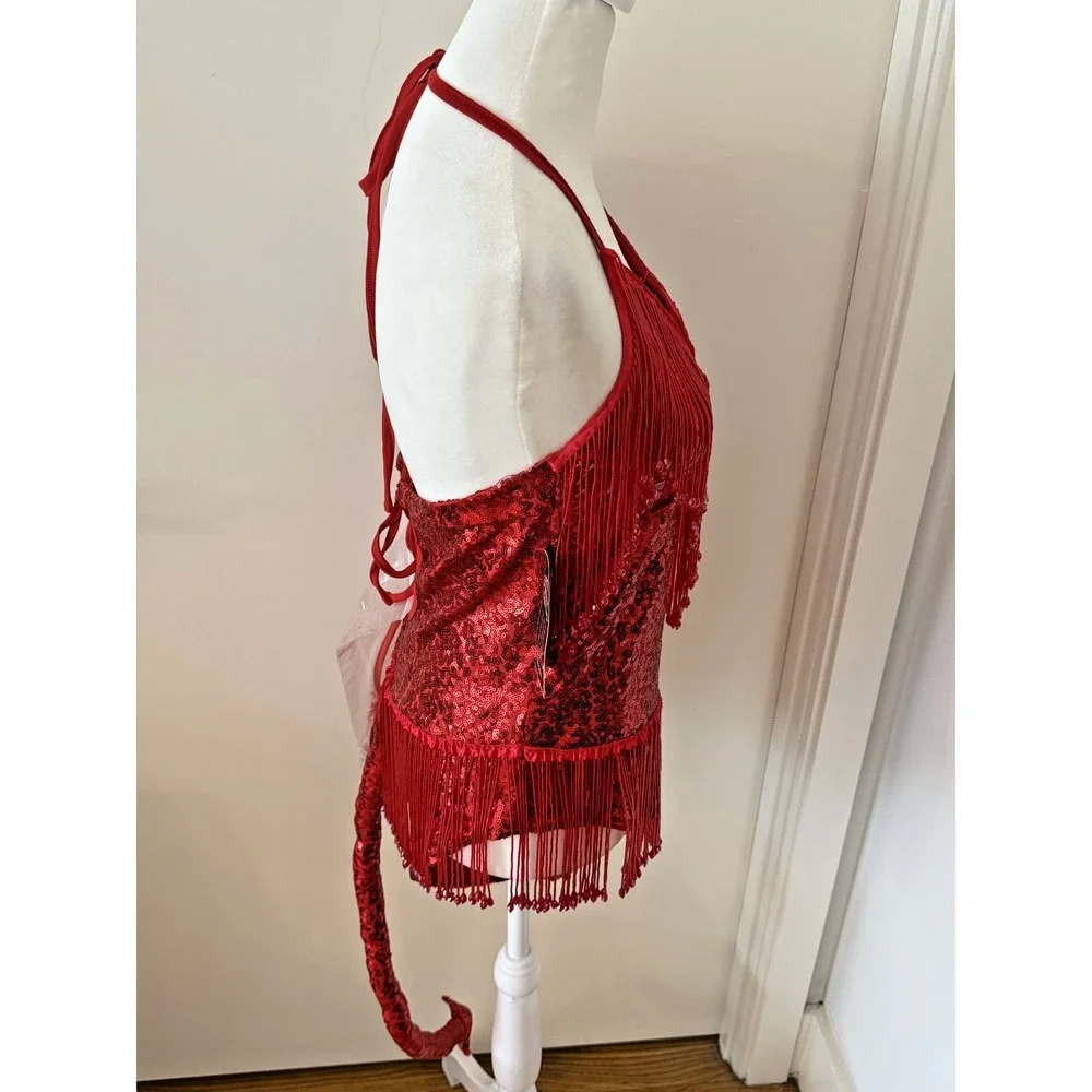NWT LG Sequined Beaded TIPSY‎ ELVES Sexy Devil Costume Leotard Halloween Party
